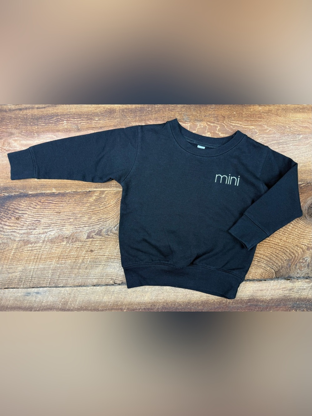 Kids Black Crew Sweatshirt with 'mini' Print